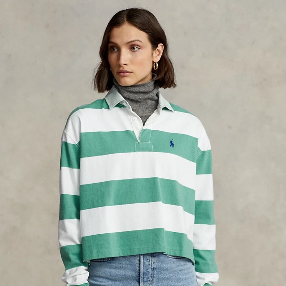 Polo by Ralph Lauren Green & White Striped Rugby Shirt